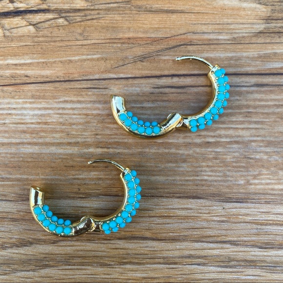 Zara Turquoise Pavé Huggy Hoop Earrings - Picture 4 of 6
